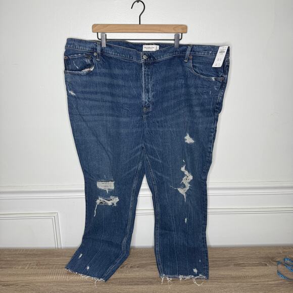 Abercrombie & Fitch The Mom High Rise Dark Wash Distressed NEW LONG - Picture 1 of 7